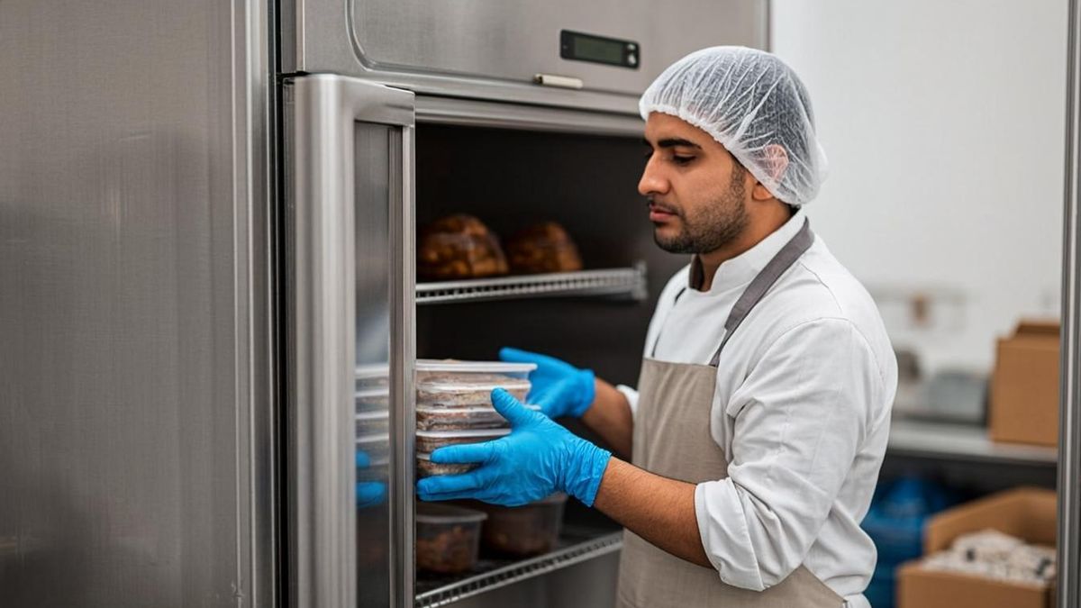 Food handler learning temperature danger zone chart during basic hygiene course in UAE