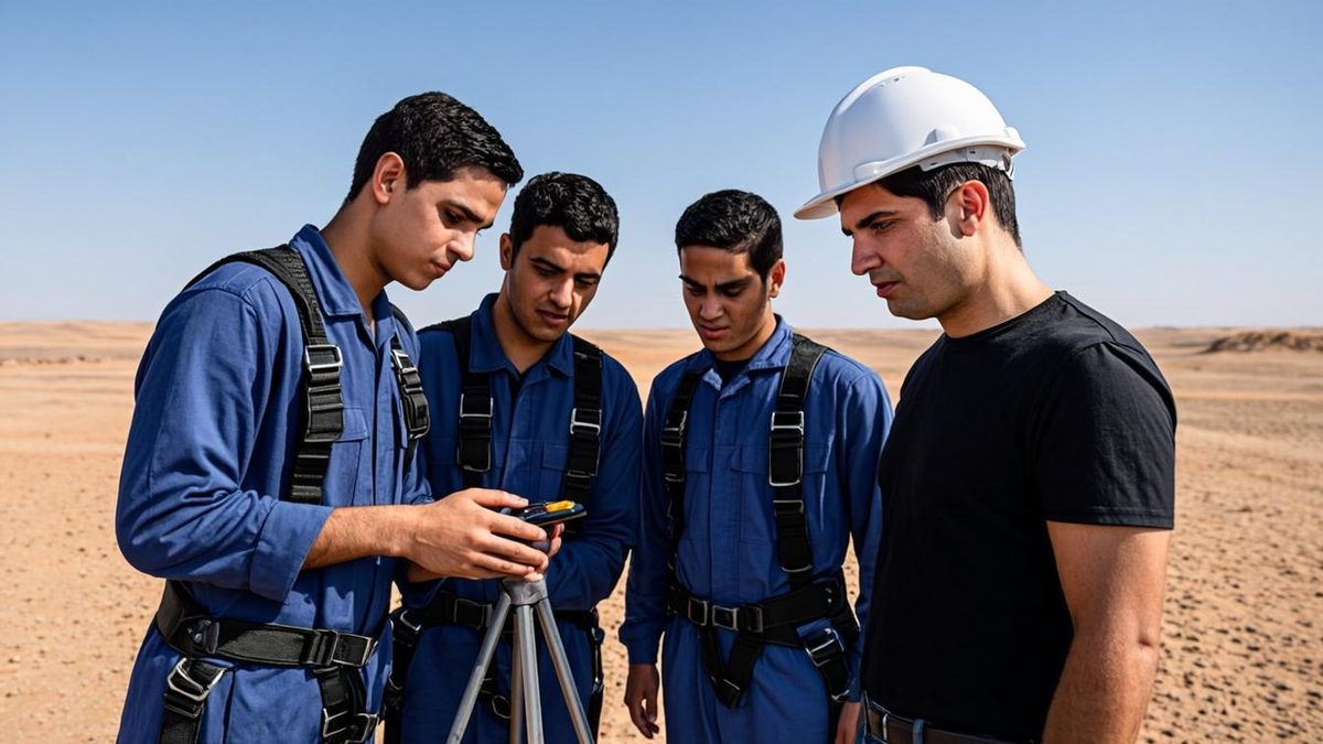 Confined space attendant operating a tripod winch during a training exercise in Abu Dhabi