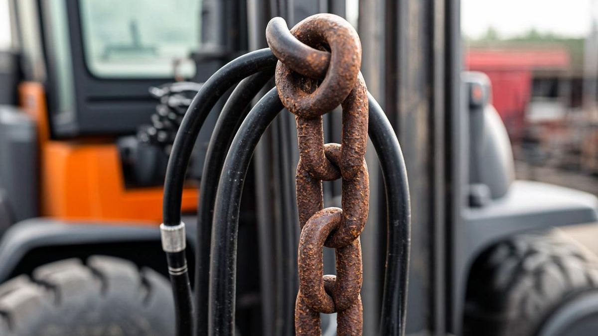 Sales yard with rows of 3-ton diesel counterbalance forklifts in Dubai industrial area