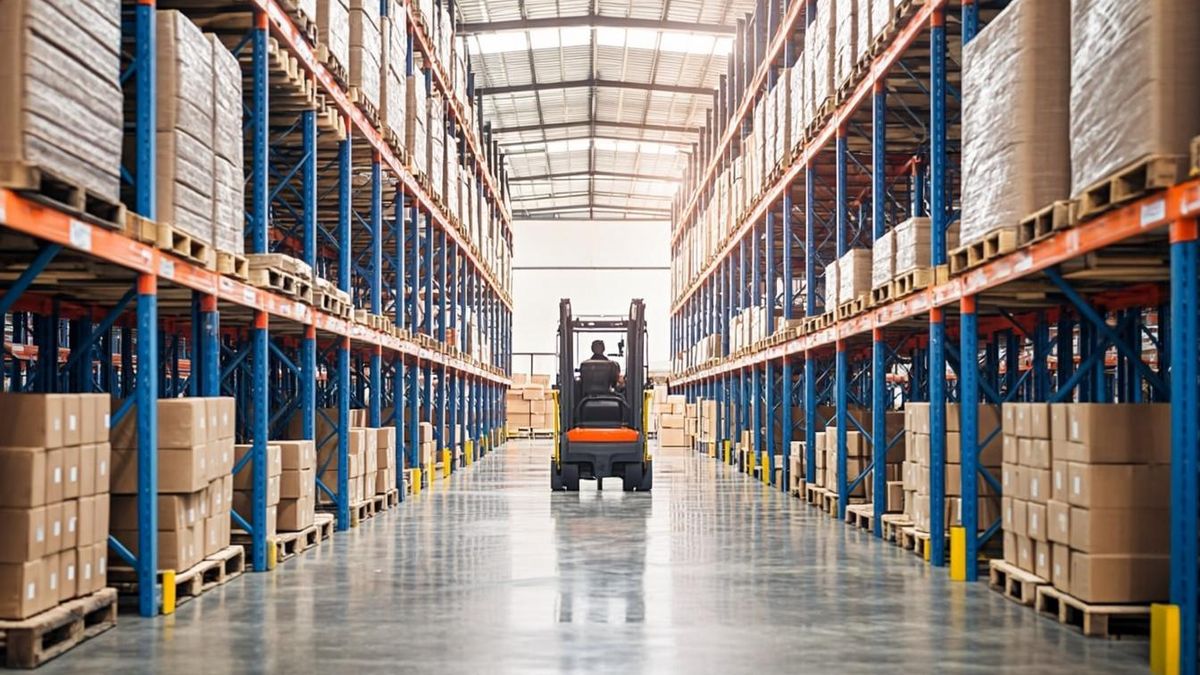 Buyer inspecting mast chains and forks on a used forklift in a Sharjah trading yard