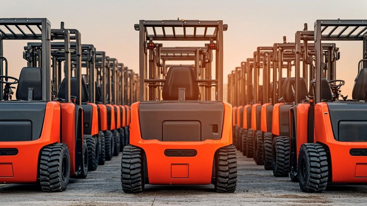 Hybrid fleet of owned and rented forklifts working a UAE logistics warehouse