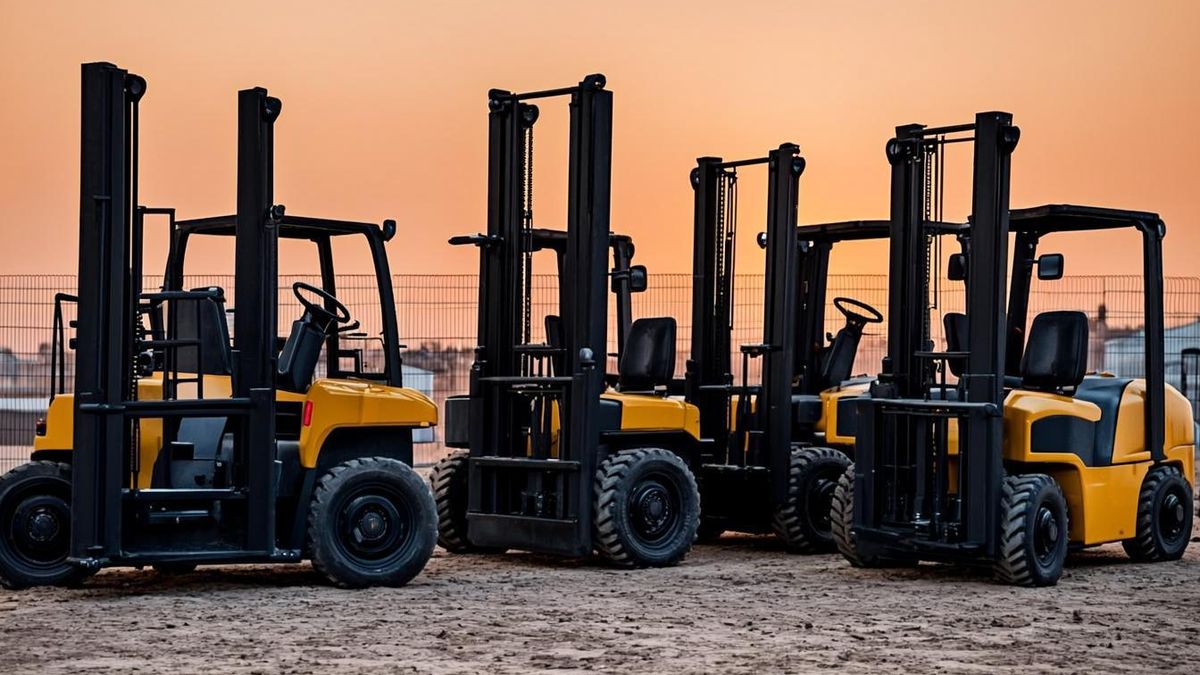 Rental forklift fleet yard in Sharjah industrial area with diesel and electric units