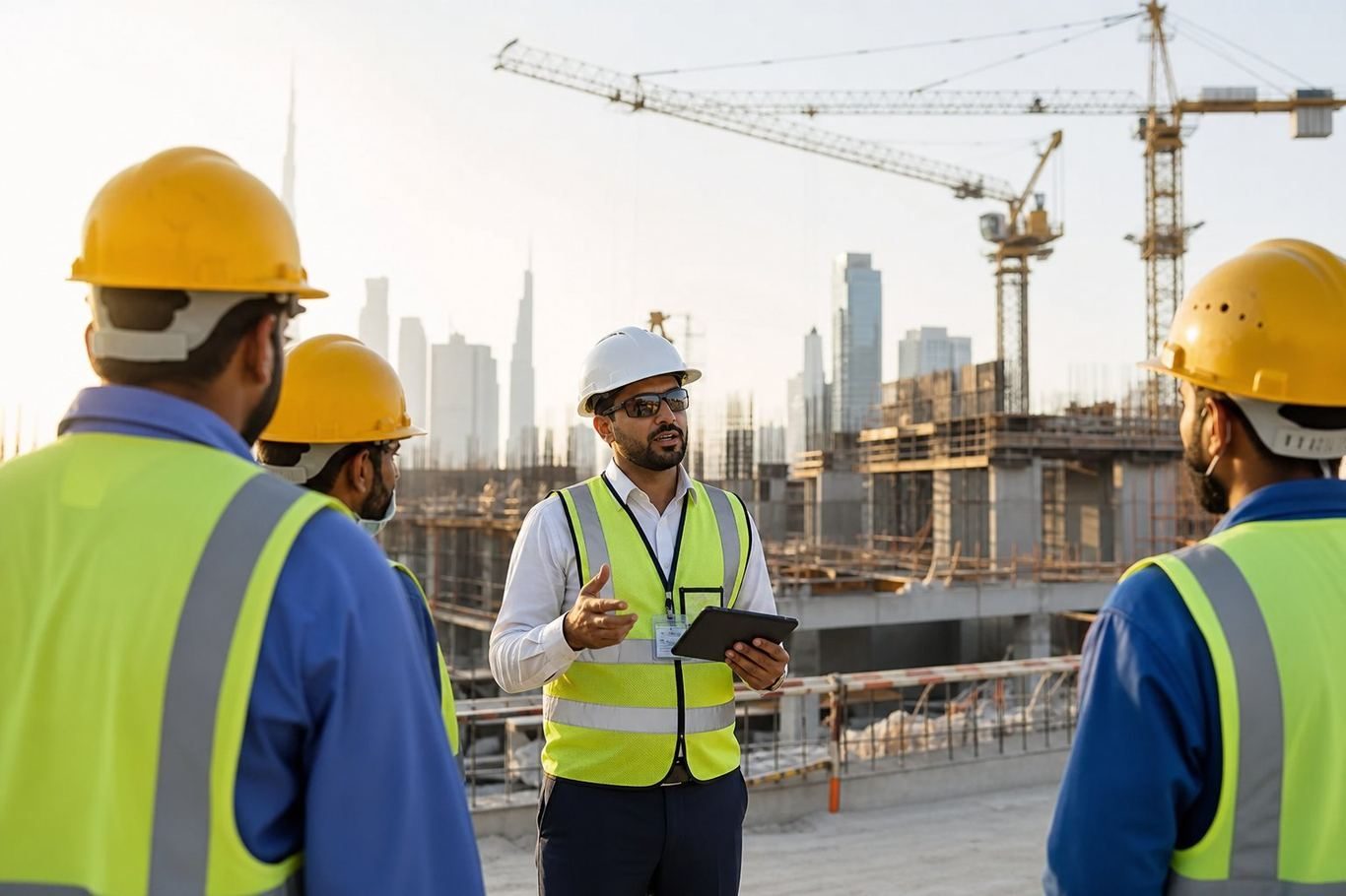 مدیر HSE در تیم آدرس دهی PPE در سایت ساخت و ساز امارات
