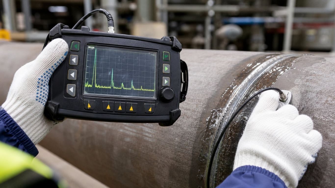 تکنسین NDT آزمایش لوله جوش اولتراسونیک در تاسیسات امارات متحده عربی