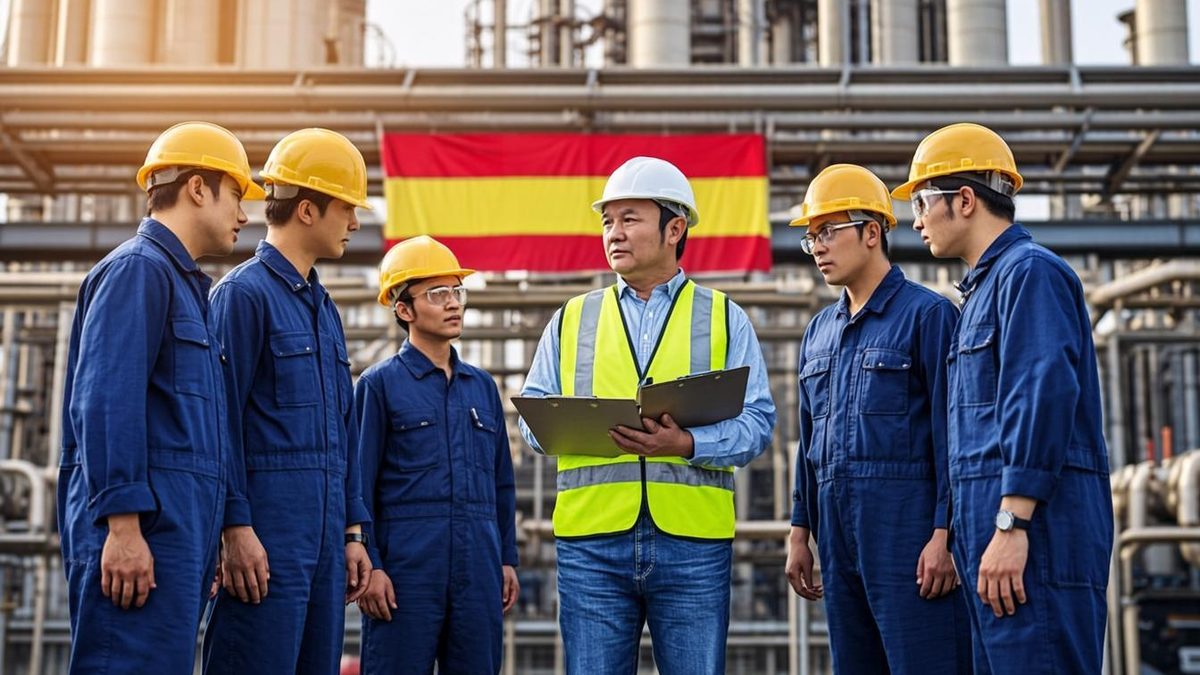 Permit to work displayed at a worksite with toolbox talk in progress UAE