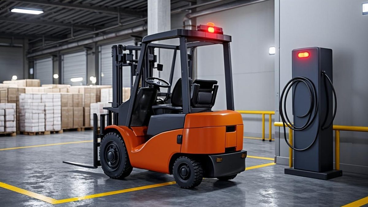 Modern warehouse aisle in a UAE distribution centre with reach truck and racking