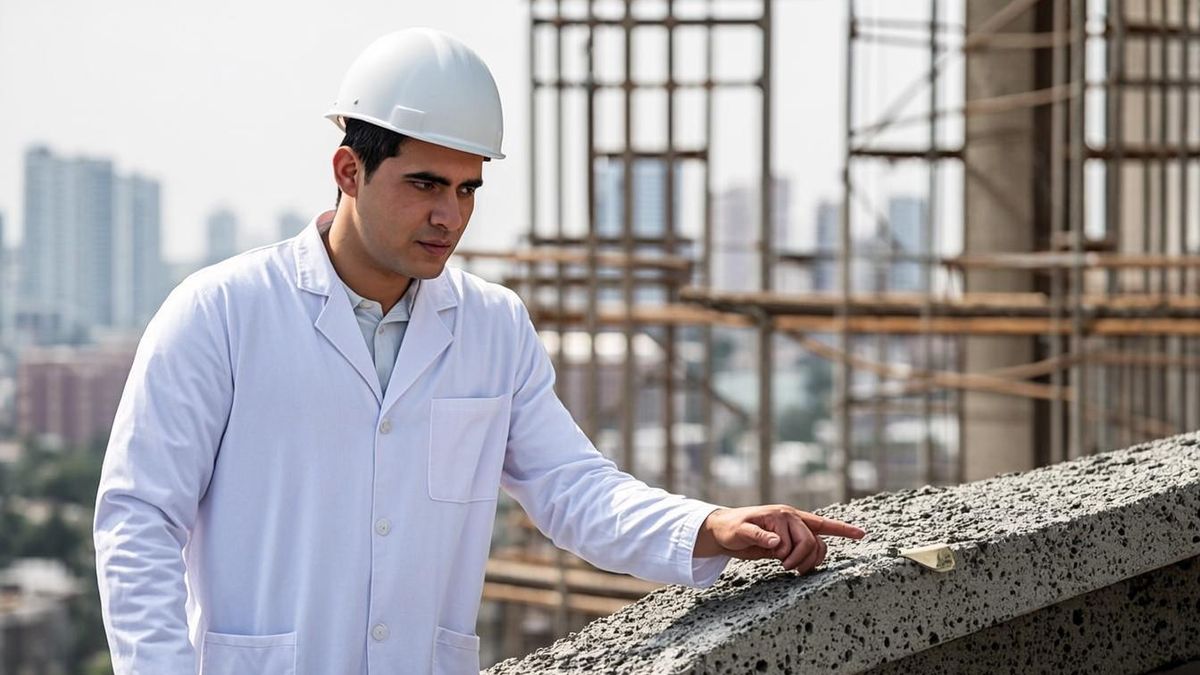 Site supervisor checking ladder securing and 1 metre extension above platform in Dubai