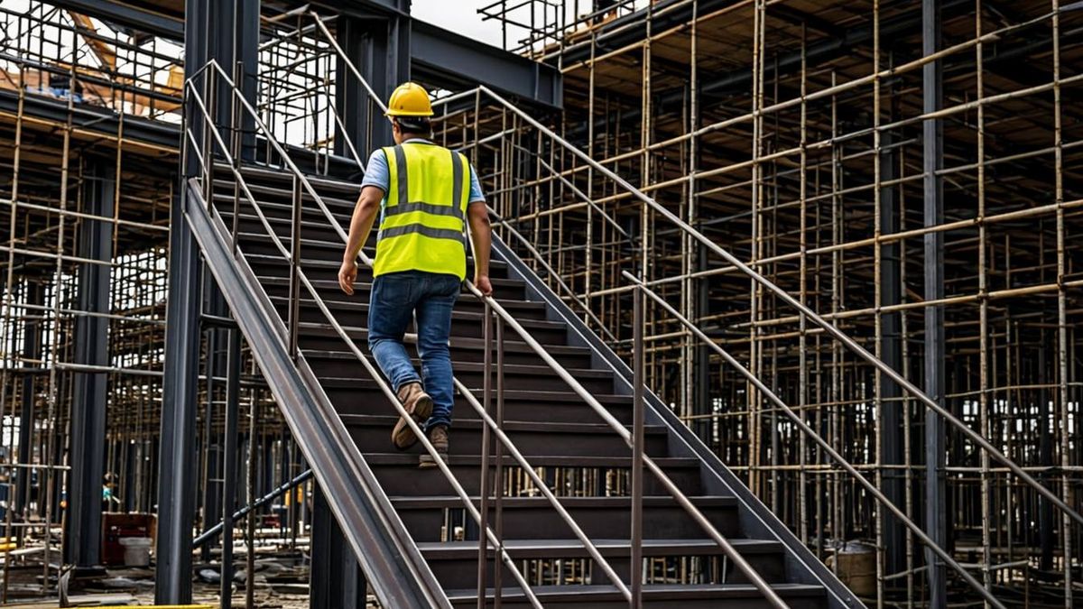 Stairway unit installed inside scaffold tower on Abu Dhabi industrial project